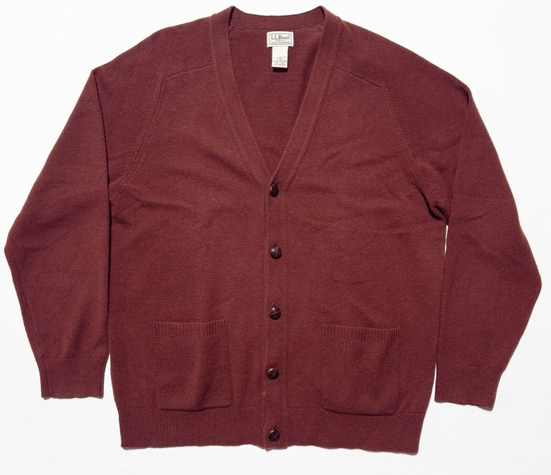 L.L. Bean Men's Large Lambswool Brown/Red Knit Button-Front Cardigan Sweater