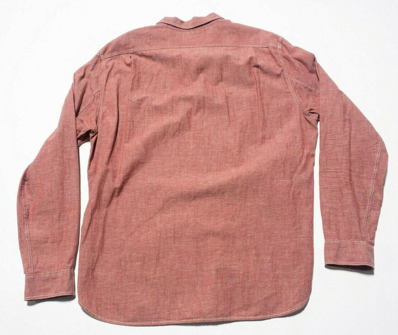 J. Crew Sporting Goods Red/Pink Chambray Shirt Cotton Linen Blend Men's Large