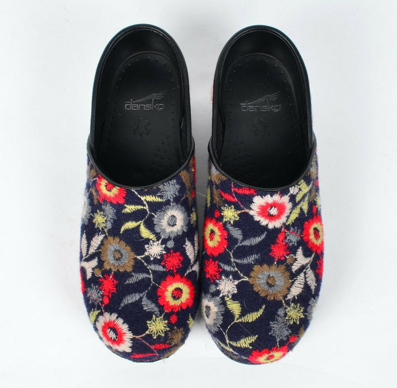 Dansko Felt Pro Women's 39 Navy Blue Floral Casual Professional Mule Clogs