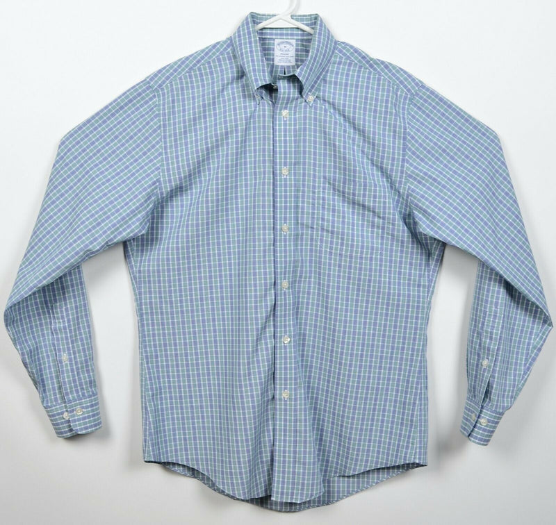 Brooks Brothers Men's Medium Non-Iron Blue Plaid Regent Button-Down Dress Shirt