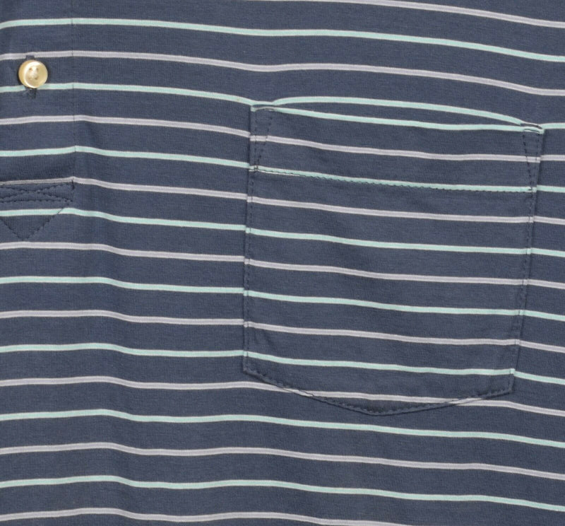 Peter Millar Crown Sport Men's XL Navy Blue Striped Pima Cotton Polo Shirt
