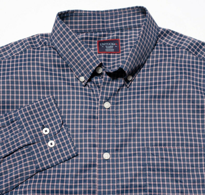 UNTUCKit Performance Button-Down Shirt Wicking Navy Blue Men's XL Relaxed Fit