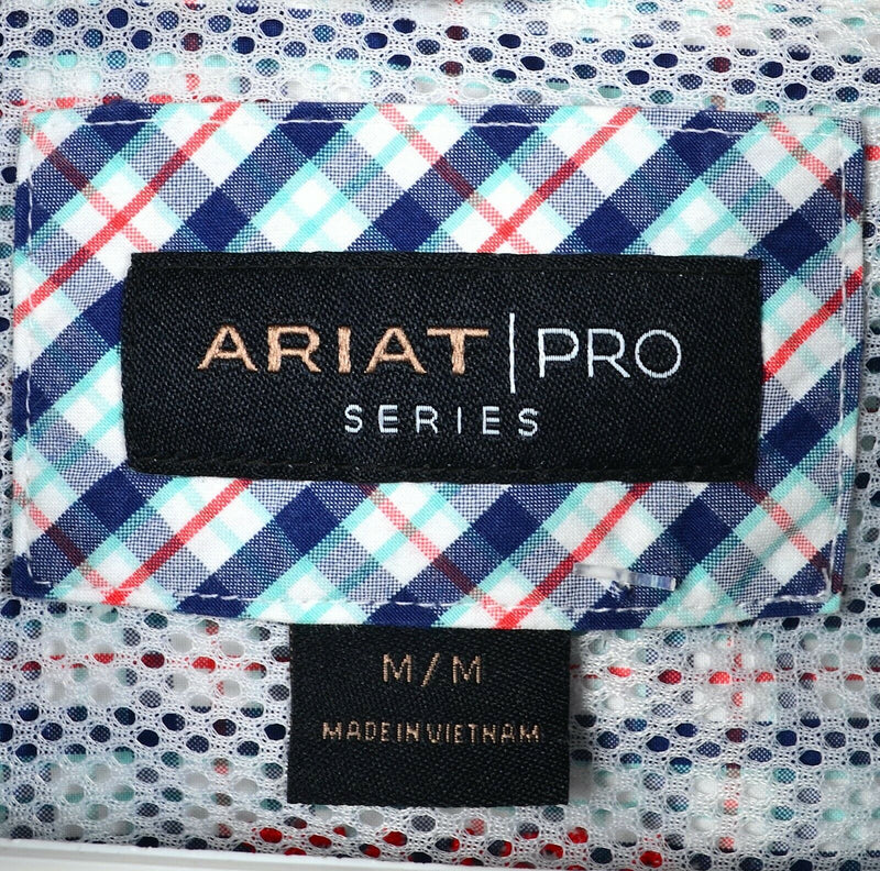 Ariat Pro Series Men's Medium Blue Red Plaid Rodeo Western Button-Down Shirt