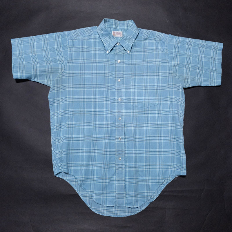 Vintage Penneys Towncraft Shirt Men's Large 70s Blue Button-Down Rockabilly Mod