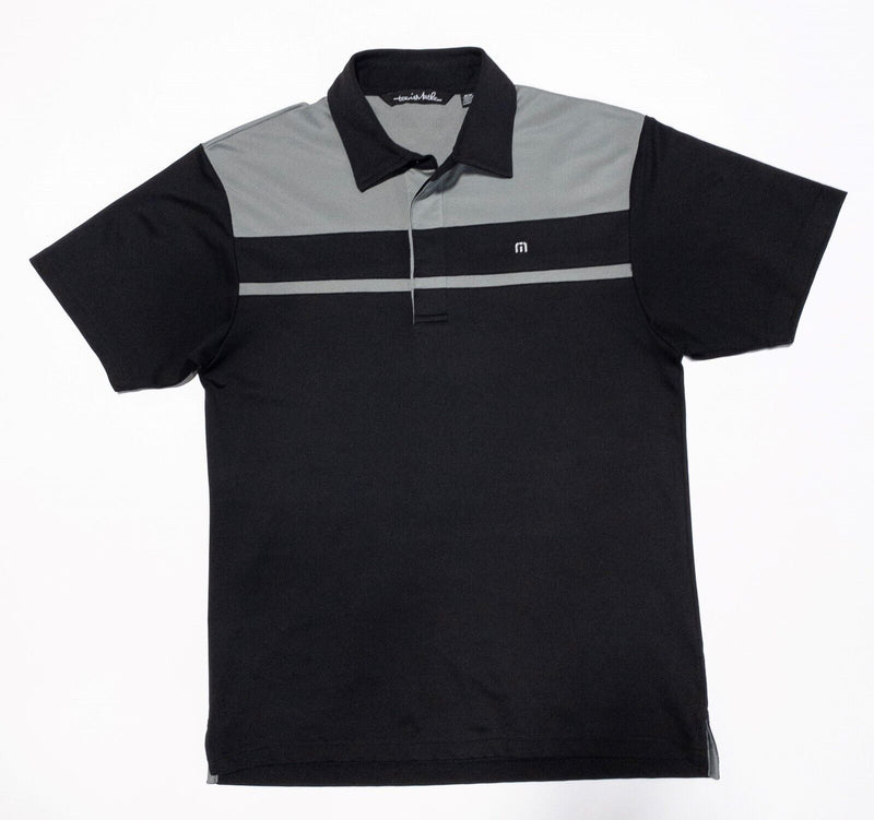 Travis Mathew Polo Medium Men's Shirt Black Gray Striped Polyester Wicking