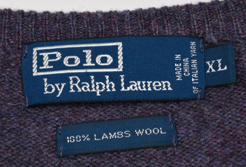 Polo Ralph Lauren Men's XL 100% Lambswool V-Neck Purple Pullover Sweater