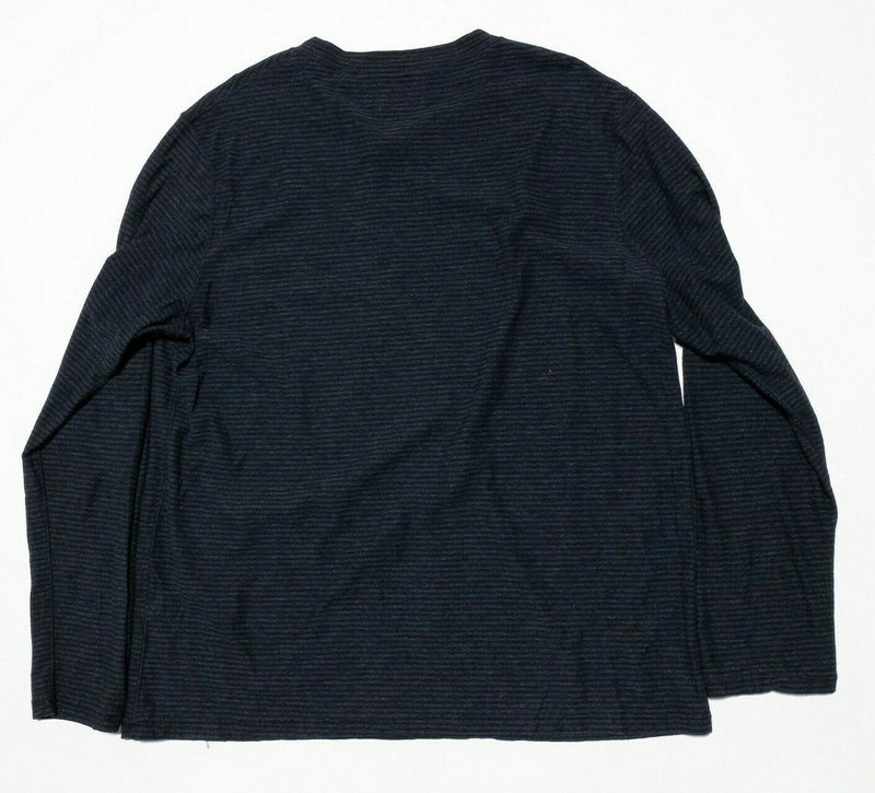 Billy Reid Henley Shirt XL Men's Long Sleeve Blue Striped Cotton Blend 3-Button