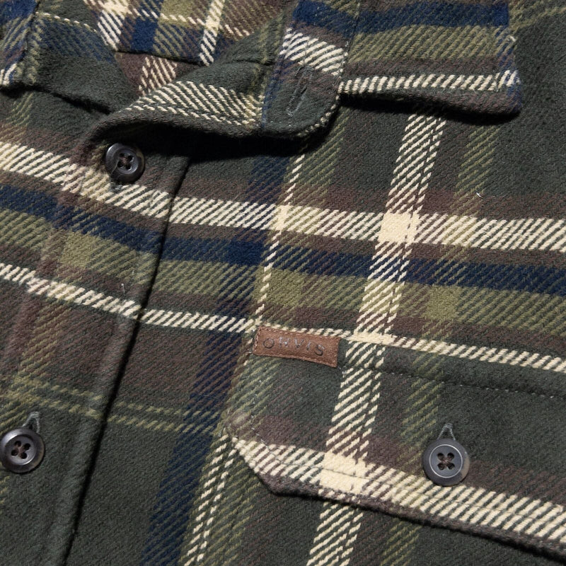 Orvis Prefect Flannel Shirt Men's 2XL Button-Up Plaid Green Brown Heavyweight