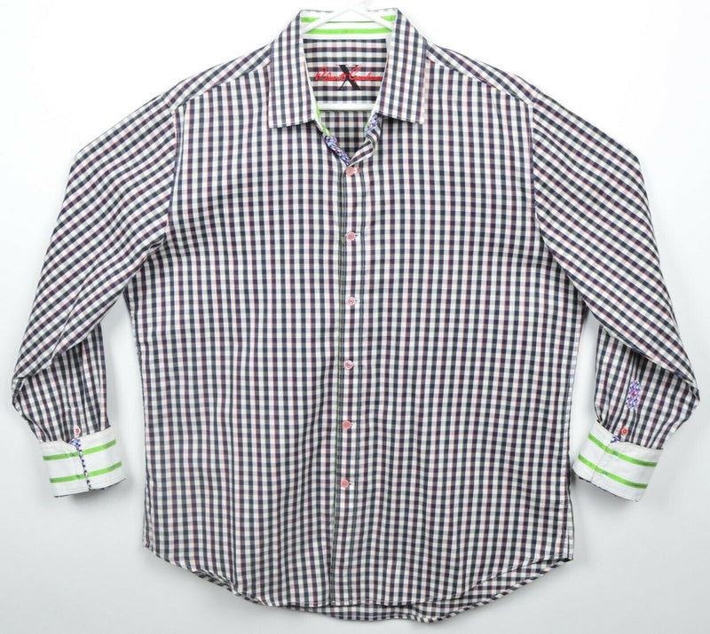 Robert Graham X Men's XL Classic Flip Cuff Navy Blue Check Button-Front Shirt