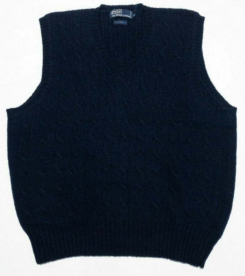 Polo Ralph Lauren Men's XL 100% Wool Cable-Knit Navy Blue Vintage Sweater Vest