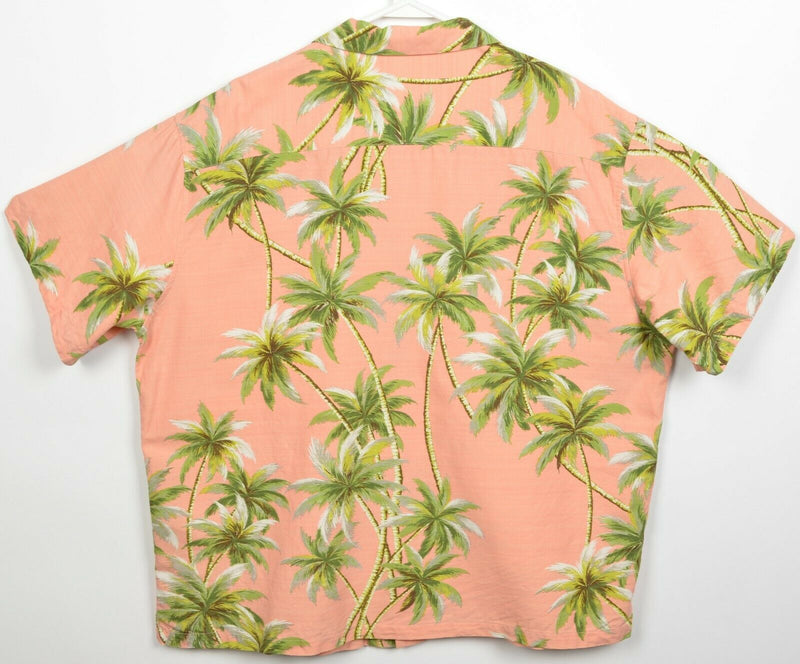 Tori Richard Men's XL Silk Blend Peach Pink Floral Palm Tree Hawaiian Camp Shirt