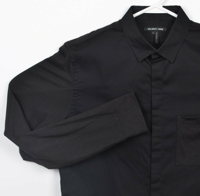 Helmut Lang Men's Small Hidden Button-Front Solid Black Soft Designer Shirt