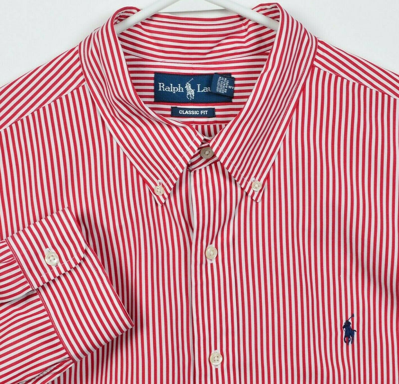 Polo Ralph Lauren Men's 2XL Classic Fit Red Striped Pony Button-Down Shirt