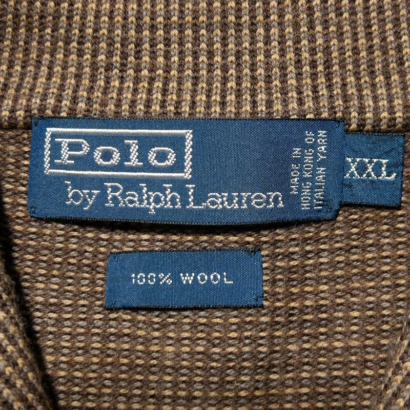 Polo Ralph Lauren Men's 2XL 100% Wool Shawl Collar Pullover Knit Sweater Brown