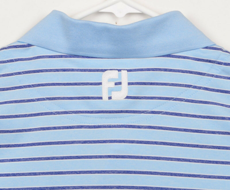 FootJoy Men's Sz Large Logo Collar Blue Striped FJ Performance Golf Polo Shirt