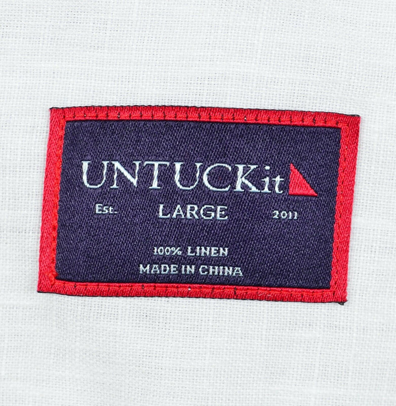 UNTUCKit Men's Large 100% Linen Solid White Short Sleeve Button-Front Shirt