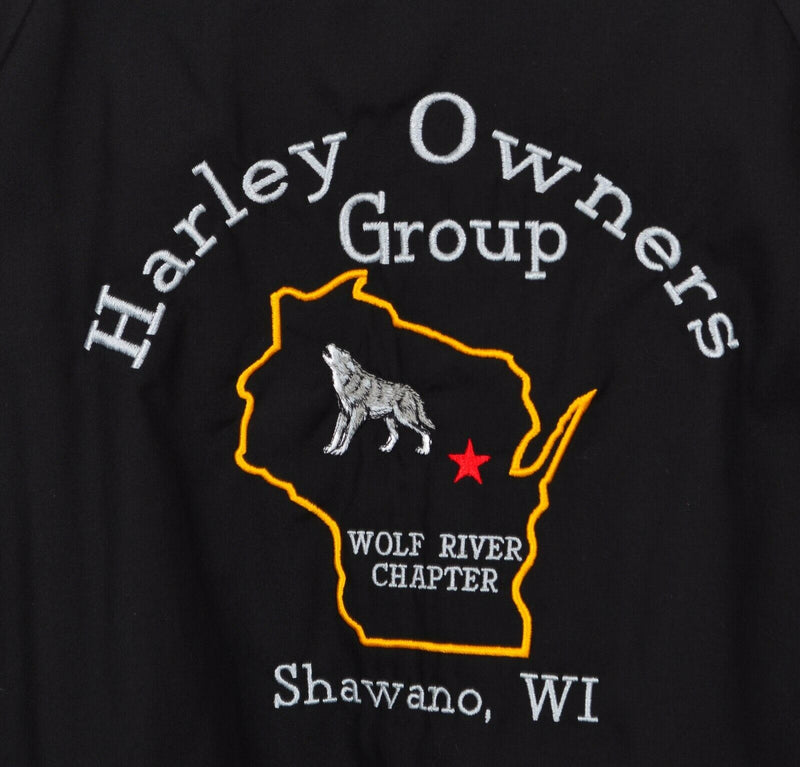 Vintage 80s Harley Owner's Group Men's Large Black Wolf HOG Snap Bomber Jacket