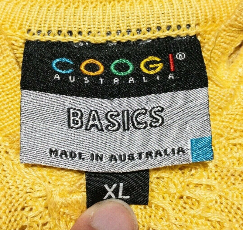 COOGI Basics Sweater Textured 3D Knit Short Sleeve Yellow Vintage 90s Men's XL