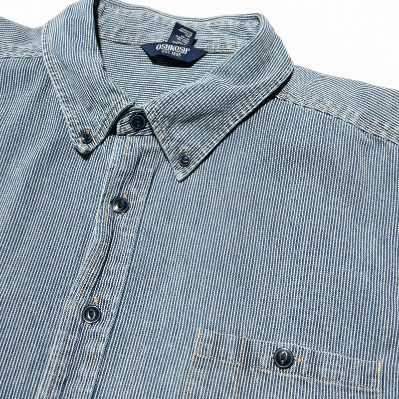 OshKosh Railroad Workwear Shirt Blue Striped Button-Front Men's 2XL