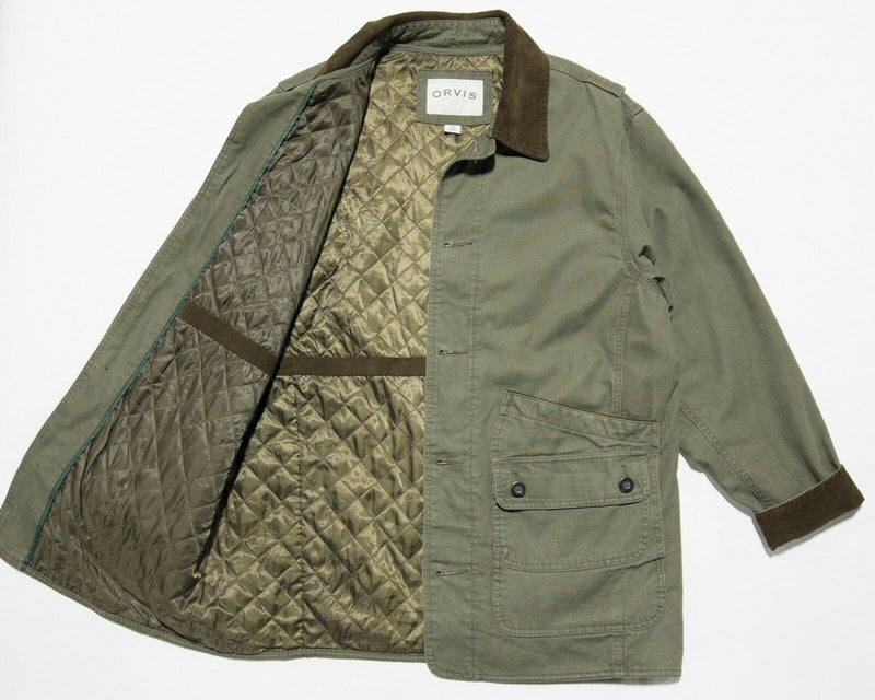Orvis Men's Large Olive Green Corduroy Quilt-Lined Chore Barn Coat Field Jacket