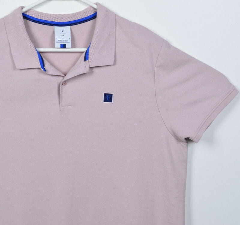 Nike Roger Federer Men's Large Tennis Solid Light Pink RF Box Logo Polo Shirt