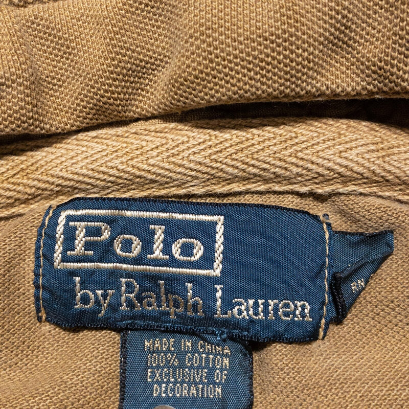 Polo Ralph Lauren Hoodie Men's Large Full Zip Sweatshirt Tan Brown Elbow Pads