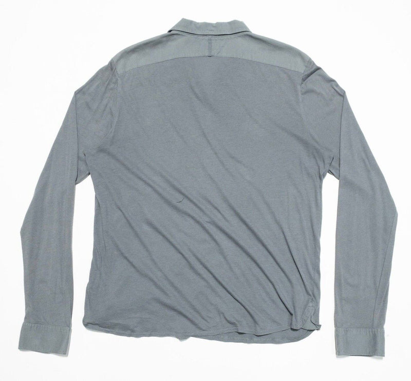 AllSaints Henley Men's Large Collared Shirt Long Sleeve Ramskull Logo Stone Gray