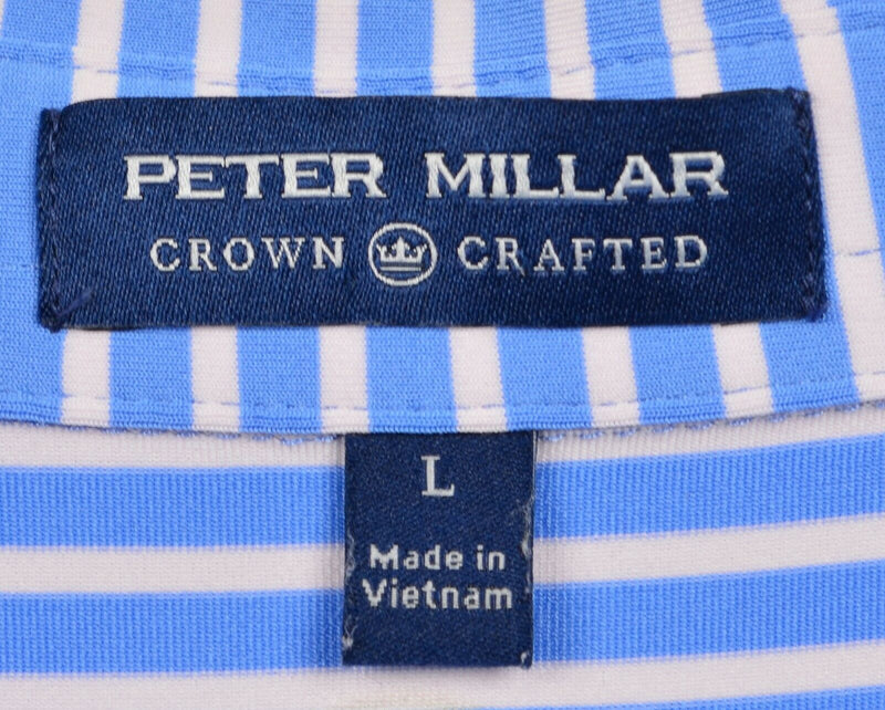 Peter Millar Men's Sz Large Crown Crafted Blue White Striped Golf Polo Shirt