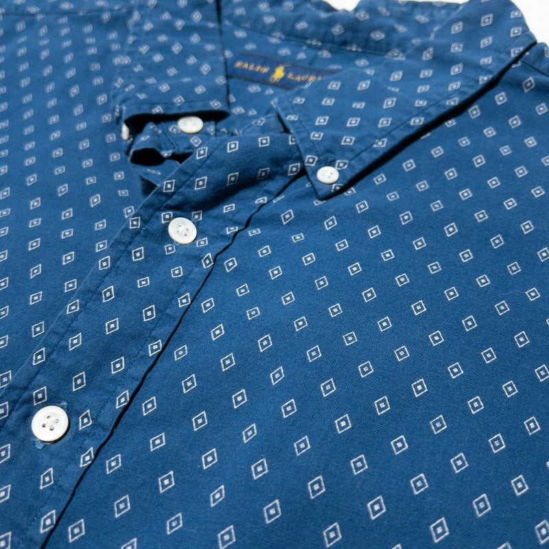 Polo Ralph Lauren 2XLT Short Sleeve Shirt Men Blue Diamond Geometric Button-Down