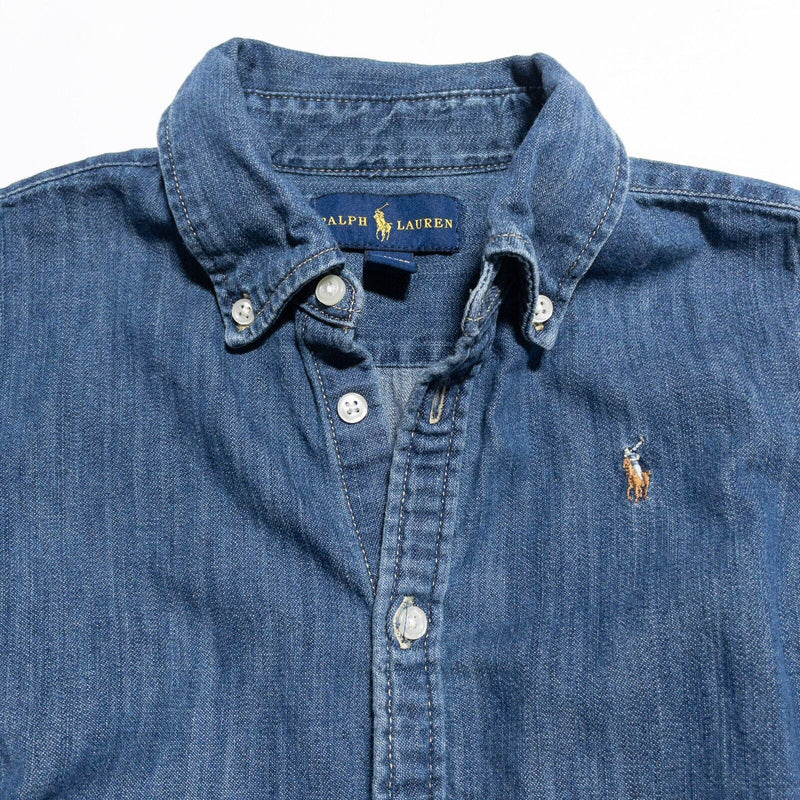 Polo Ralph Lauren Girl's Denim Dress 6X Belted Indigo Blue Shirt Dress Button