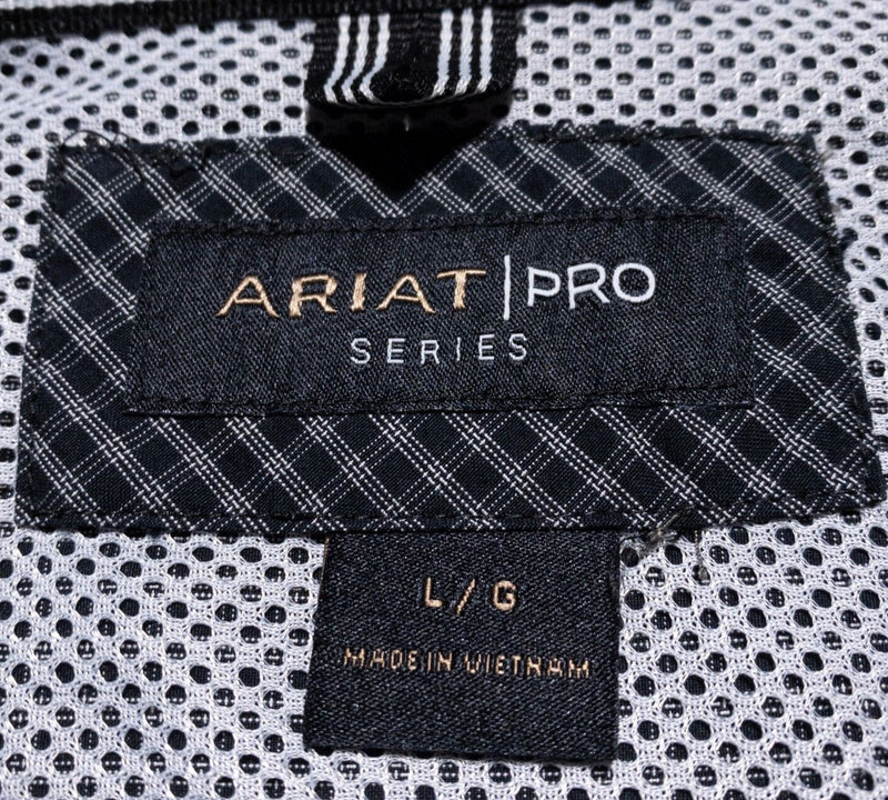 Ariat Pro Series Shirt Men's Large Western Long Sleeve Black Gray Check Rodeo