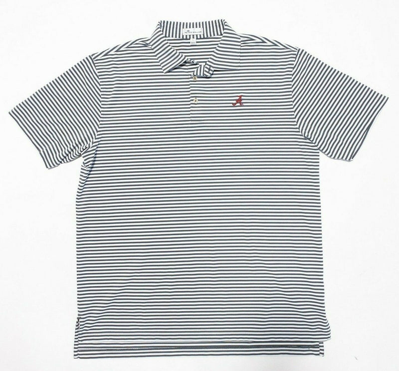 Alabama Peter Millar Polo Men's Large Golf Shirt Crimson Tide Gray White Striped