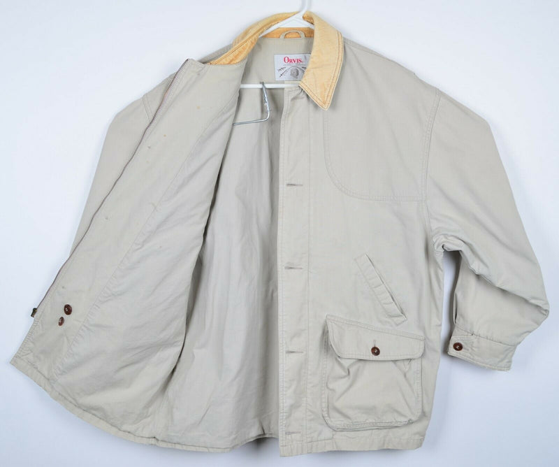 Vintage 80s Orvis Men's Large Beige Full Zip Button-Front Field Utility Jacket