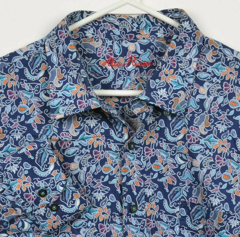 Alan Flusser Men's 2XL Floral Paisley Navy Blue Colorful Button-Front Shirt