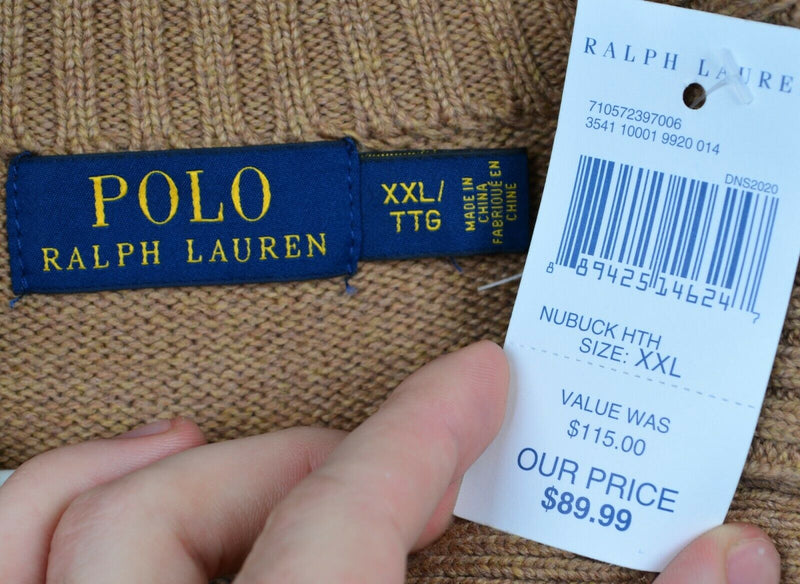 Polo Ralph Lauren Men's Sz 2XL Mock Neck Nubuck Brown Pullover Sweater