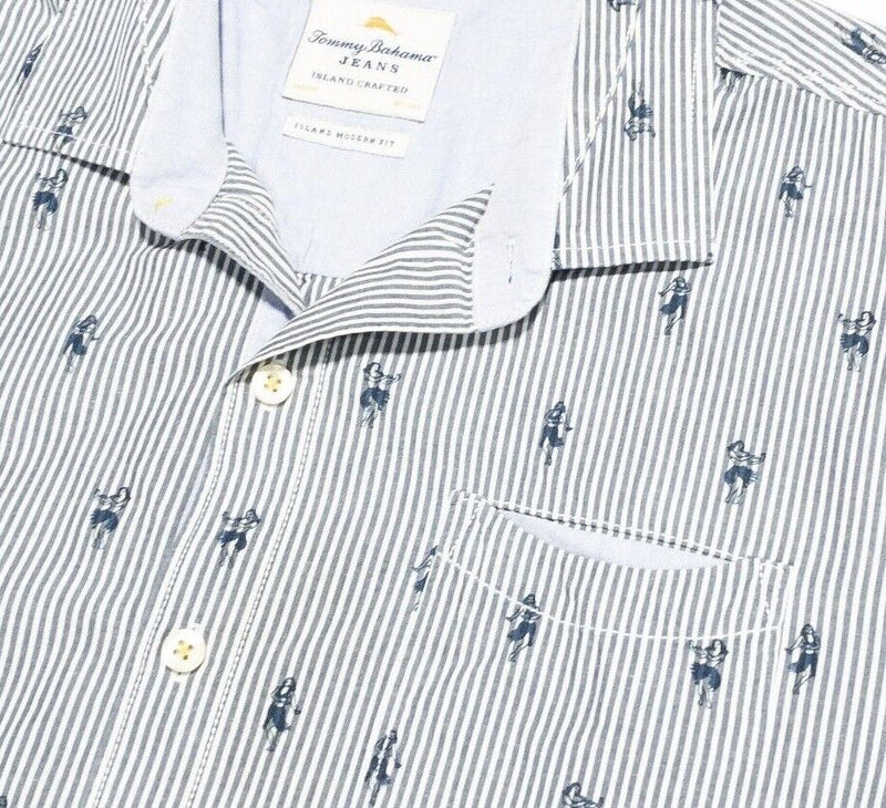 Tommy Bahama Hula Girl Shirt Men's XL Button-Up Long Sleeve Island Modern Gray