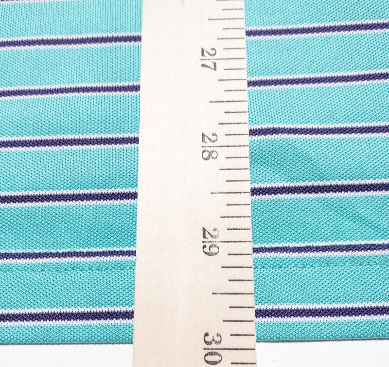 Peter Millar Summer Comfort Polo Large Mens Shirt Turquoise Blue Striped Wicking