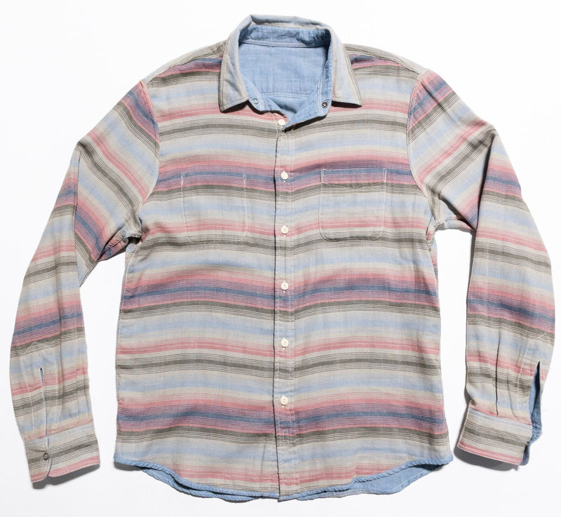 Faherty Reversible Shirt Men's Fits M/L Button-Up Striped Pink Solid Blue