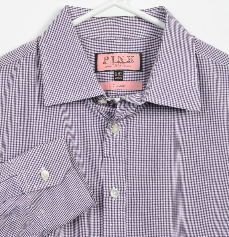 Thomas Pink Men's 17/36.5 Classic Purple Check Button-Front Dress Shirt