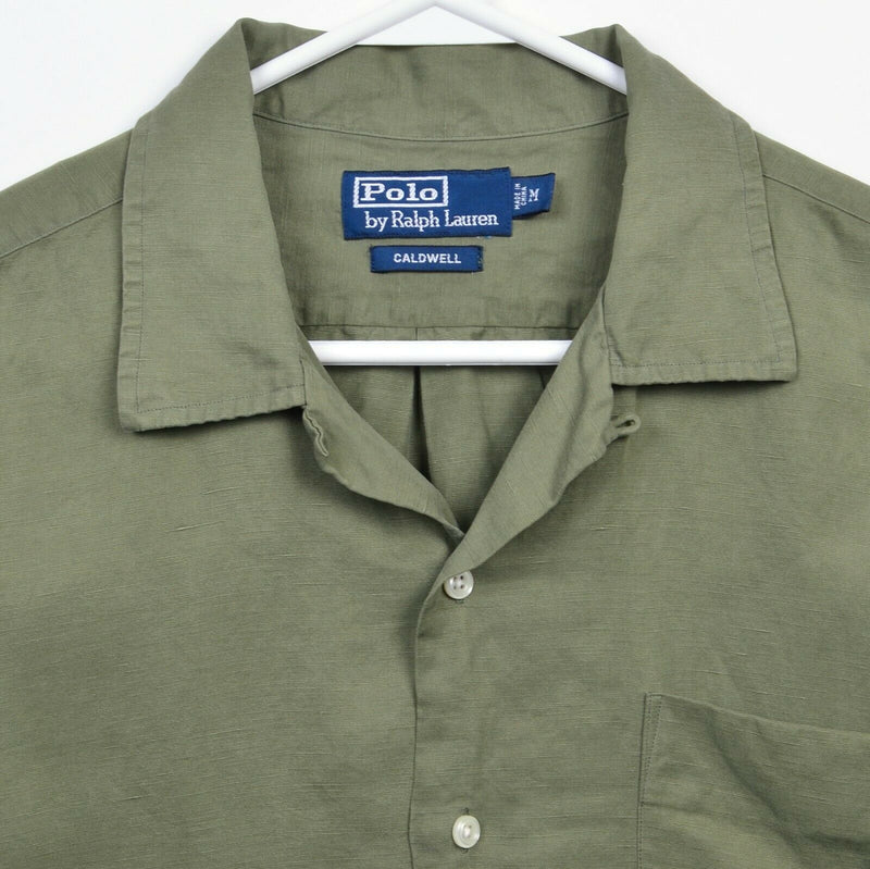 Polo Ralph Lauren Men's Medium Silk Linen Blend Caldwell Olive Green Camp Shirt