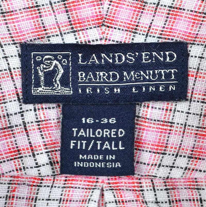 Lands End Men's 16 (Large) Baird McNutt Irish Linen Pink Plaid Button-Down Shirt