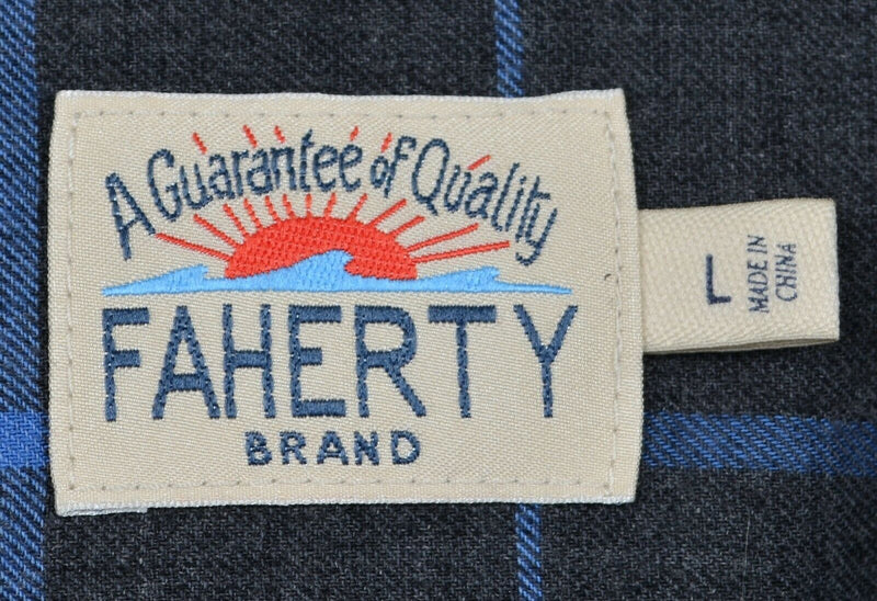 Faherty Brand Men's Sz Large Dark Gray Blue Plaid Cotton Spandex Flannel Shirt