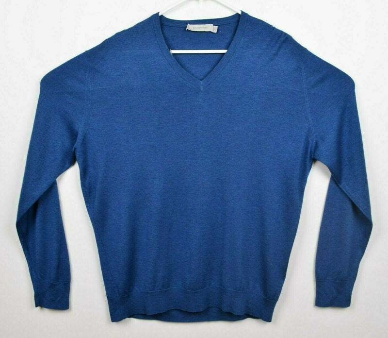 Ermenegildo Zegna Men's Sz Large Cashmere Silk Blend V-Neck Blue Italy Sweater