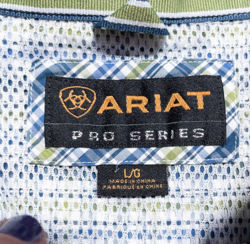 Ariat Pro Series Shirt Men's Large Western Rodeo Cowboy Long Sleeve Blue Plaid