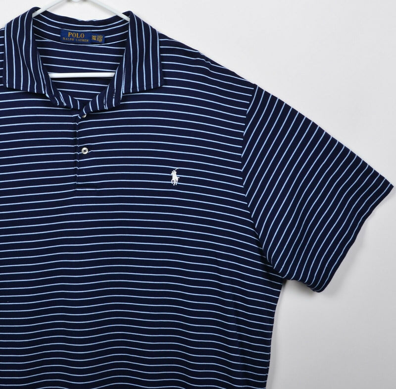 Polo Ralph Lauren Men's 2XLT (2XL Tall) Navy Blue Striped Polo Shirt