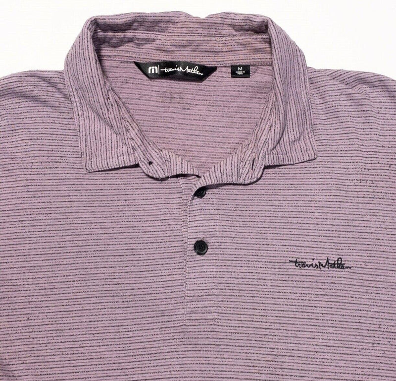 Travis Mathew Polo Medium Mens Golf Shirt Purple Striped Wicking Stretch Matthew