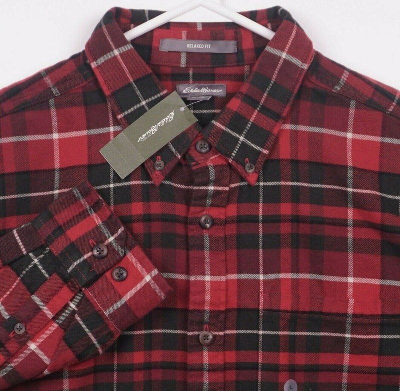 Eddie Bauer Men's Large Relaxed Fit Flannel Crimson Red Button-Down Shirt