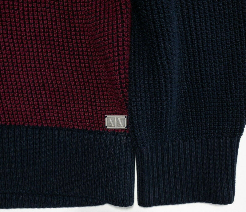 Armani Exchange Sweater Men's Medium Burgundy Red Navy Blue Knit Hoodie A|X