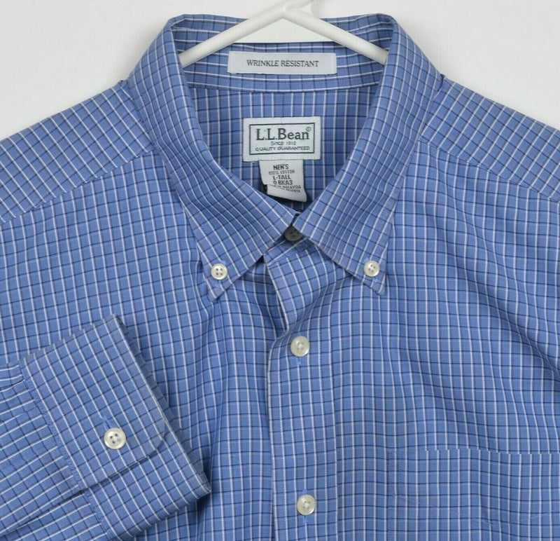 L.L. Bean Men's LT Large Tall Wrinkle Resistant Blue Check Button-Down Shirt