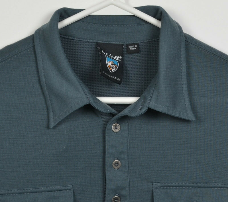 Kuhl Men's Small Blue/Gray Hiking Travel Polyester Tencel Pockets Polo Shirt